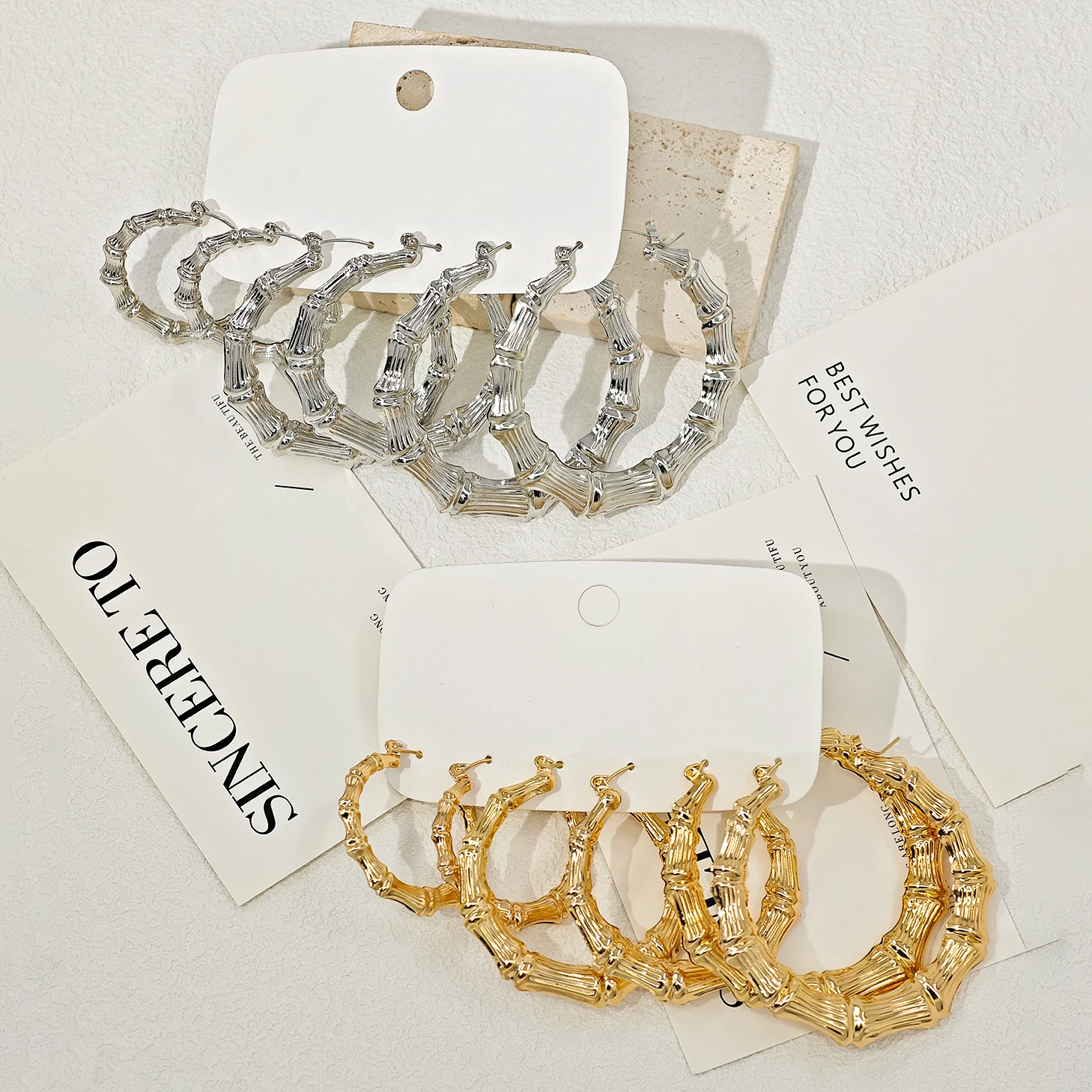 Juego de pendientes de articulación de bambú fresco transfronterizo, 6 uds., nicho hueco creativo, aros adelgazantes faciales grandes de diferentes tamaños