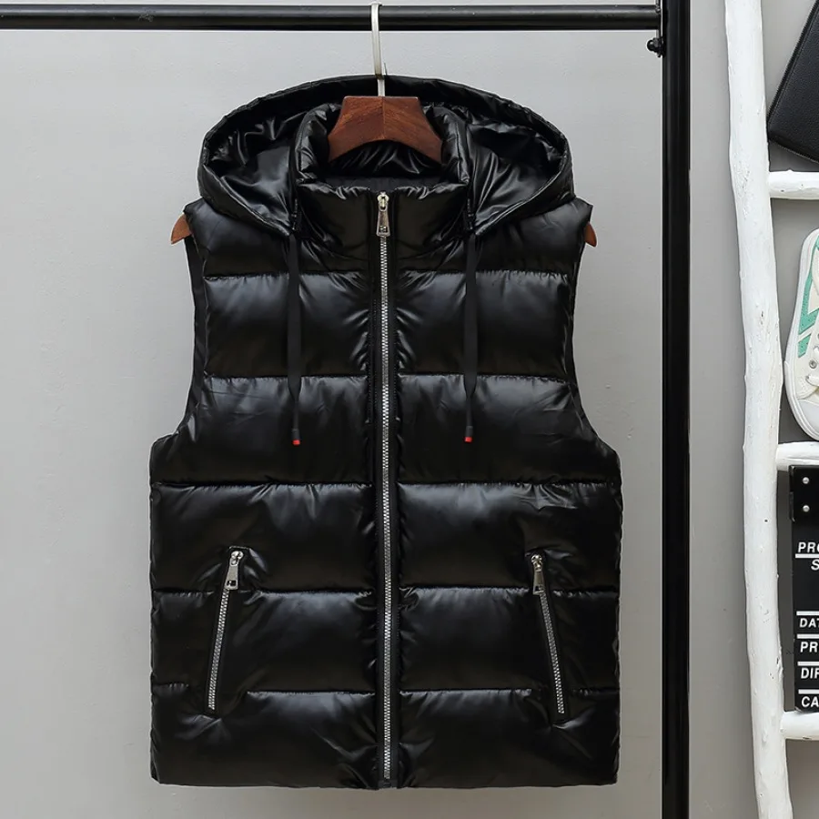 Autumn Winter New Men's Bright Color Vests Down Cotton Vest Coats Warm Hooded Waistcoat Korean Trend Outdoor Couple Vest Jackets