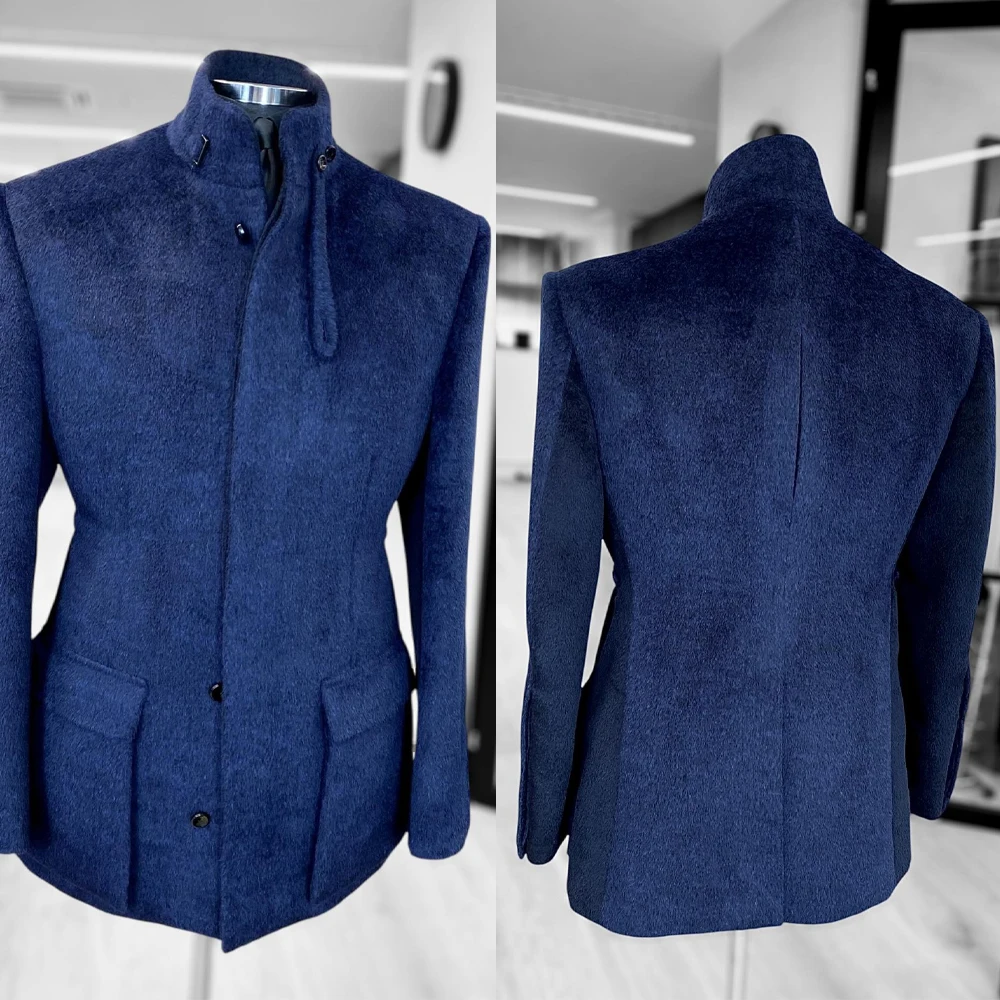 

Современные шерстяные мужские свадебные смокинги, цельная официальная одежда для жениха, однобортная винтажная деловая куртка с воротником-стойкой по индивидуальному заказу