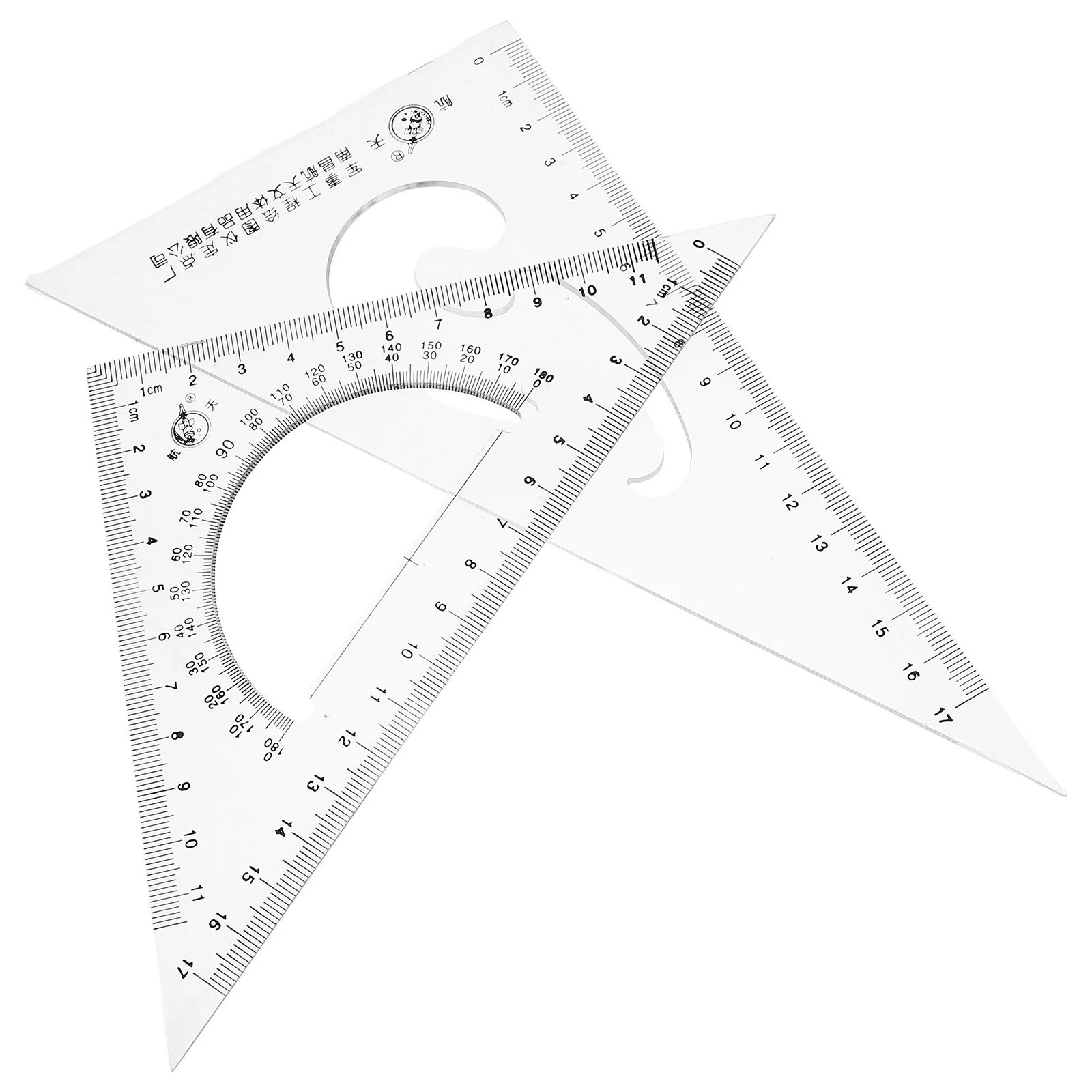 2Pcs Set Square Transparent Protractor and Ruler Kit for Architectural Drafting Supplies Angle Template Tool Multi Functional