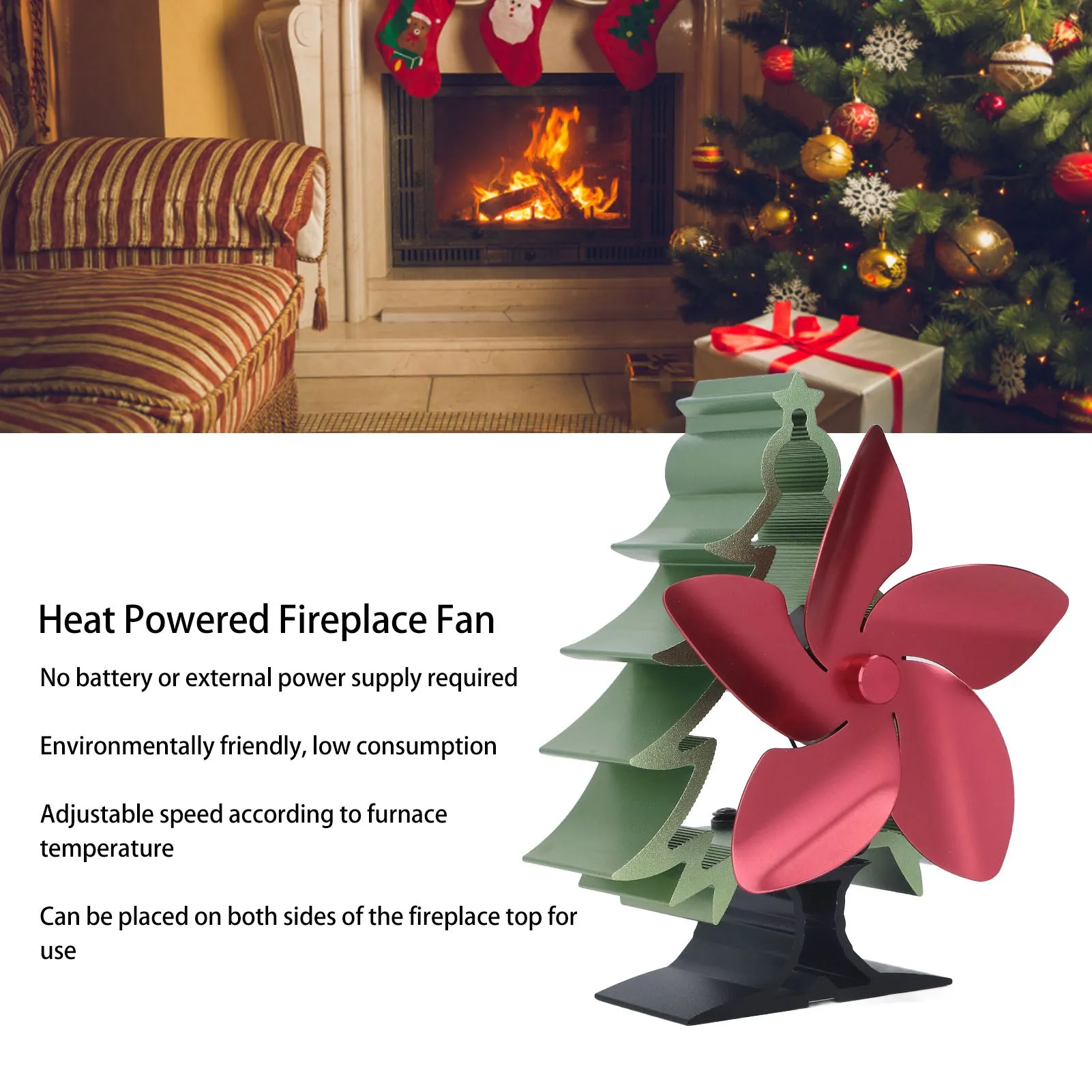 Christmas 5 Blade Fireplace Fan European Style Simple Portable Christmas Tree Fireplace Fan Energy Saving Driven Thermal Energy