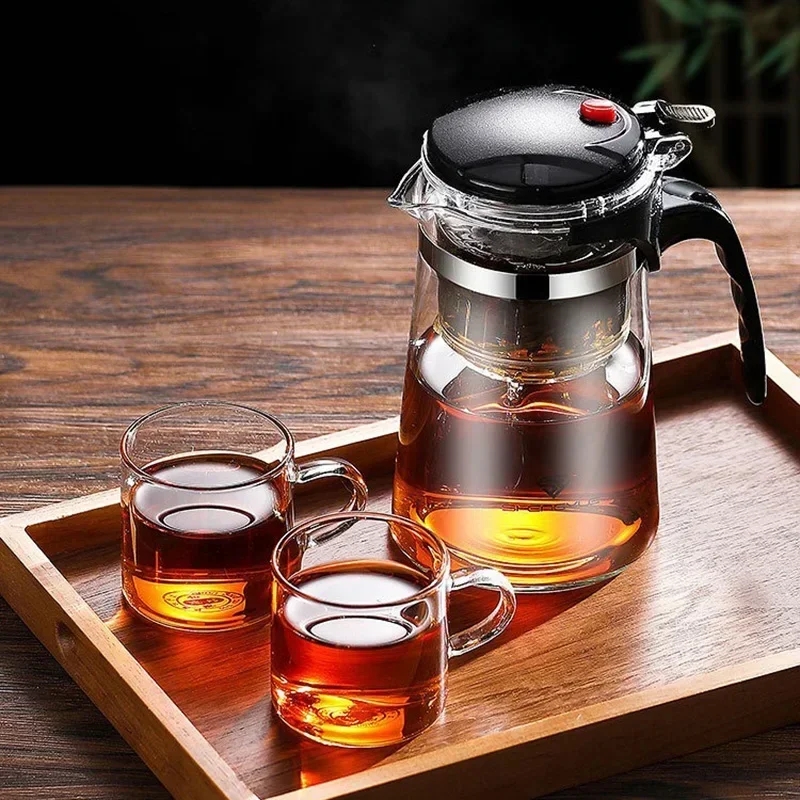 Teapot Thickened Glass Heated Resistant Flower Tea Kettle One-button Filtering Tea Separation Coffee Teapot Office Home Tools