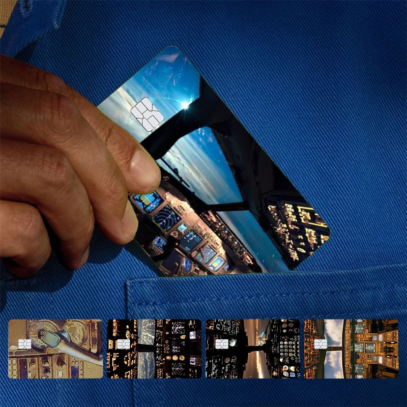 Cool Airplane Cockpit Cover Skin Sticker For Credit Card Bank Debit Bus Card Front Side