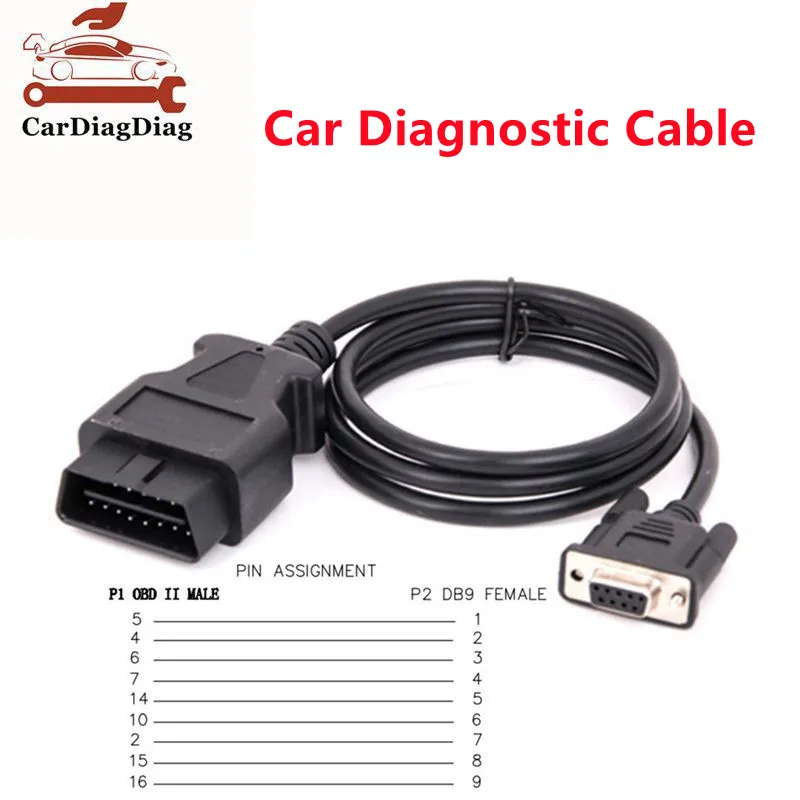 Latest OBD OBD2 16Pin Male Extension Cable New Car OBD Tool 16Pin to DB9 Serial RS232 Connector OBDII 16 Pin to DB9 Female HOT