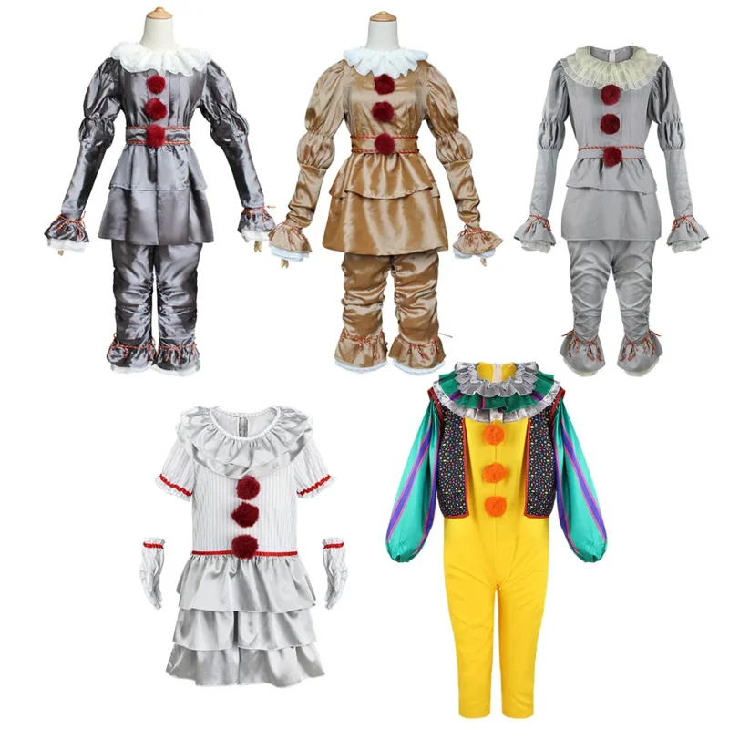 Clown Stephen King Cosplay Movie Pennywise Cosplay Costume Adult Kids Clown Horror Dress Jumpsuits Halloween Party Suits AS6798