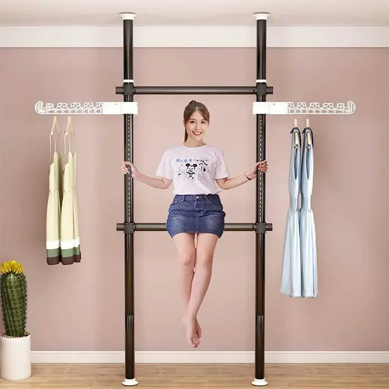 Indomitable Clothes Hanger Floor-to-ceiling Room Built-in Rack Cloakroom Hanging Hanger Coat Rack Simple Wardrobe Drying Rack