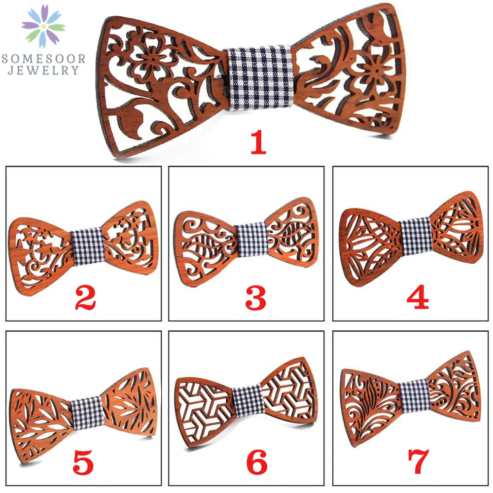 

SOMESOOR Engraving Hollow Butterflies Floral Wooden Bowtie Wedding Suit Shirt Cravate Bowknots Corbatas Gentleman Accessory Gift