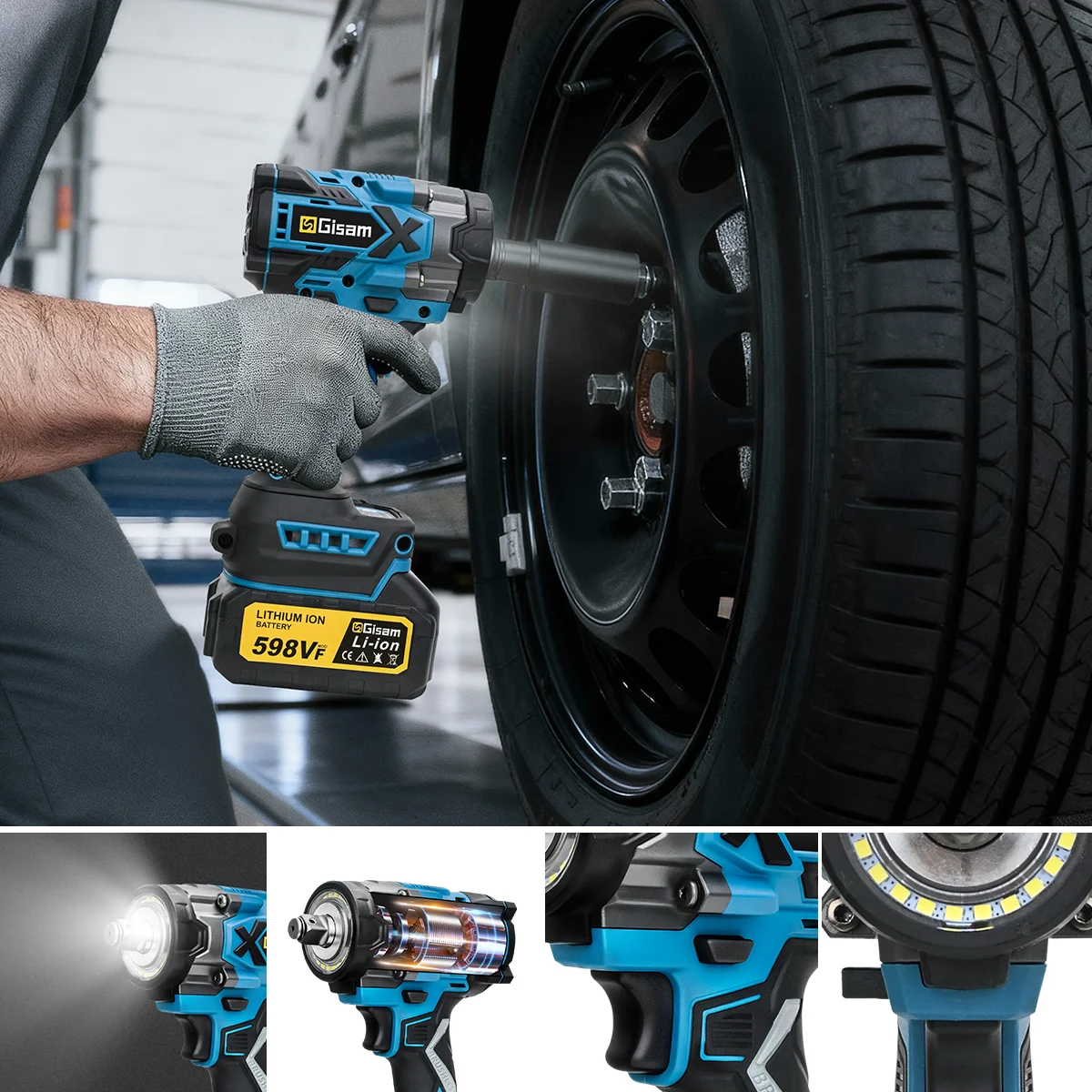 900N.M Brushless Electric Wrench 1/2 Inch Impact Wrench Electirc Screwdriver Drill Compatible with Makita 18V Battery Pin