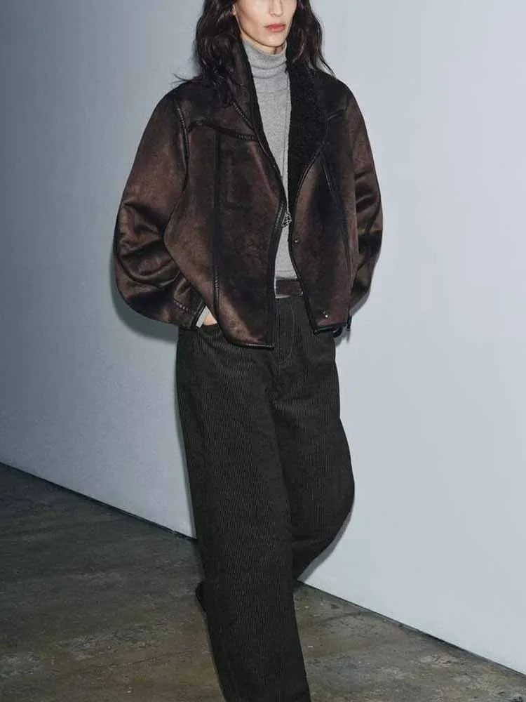 

Зимние новые поступления в европейском и американском стиле, модный дизайн женской одежды, универсальная двусторонняя куртка с длинными рукавами