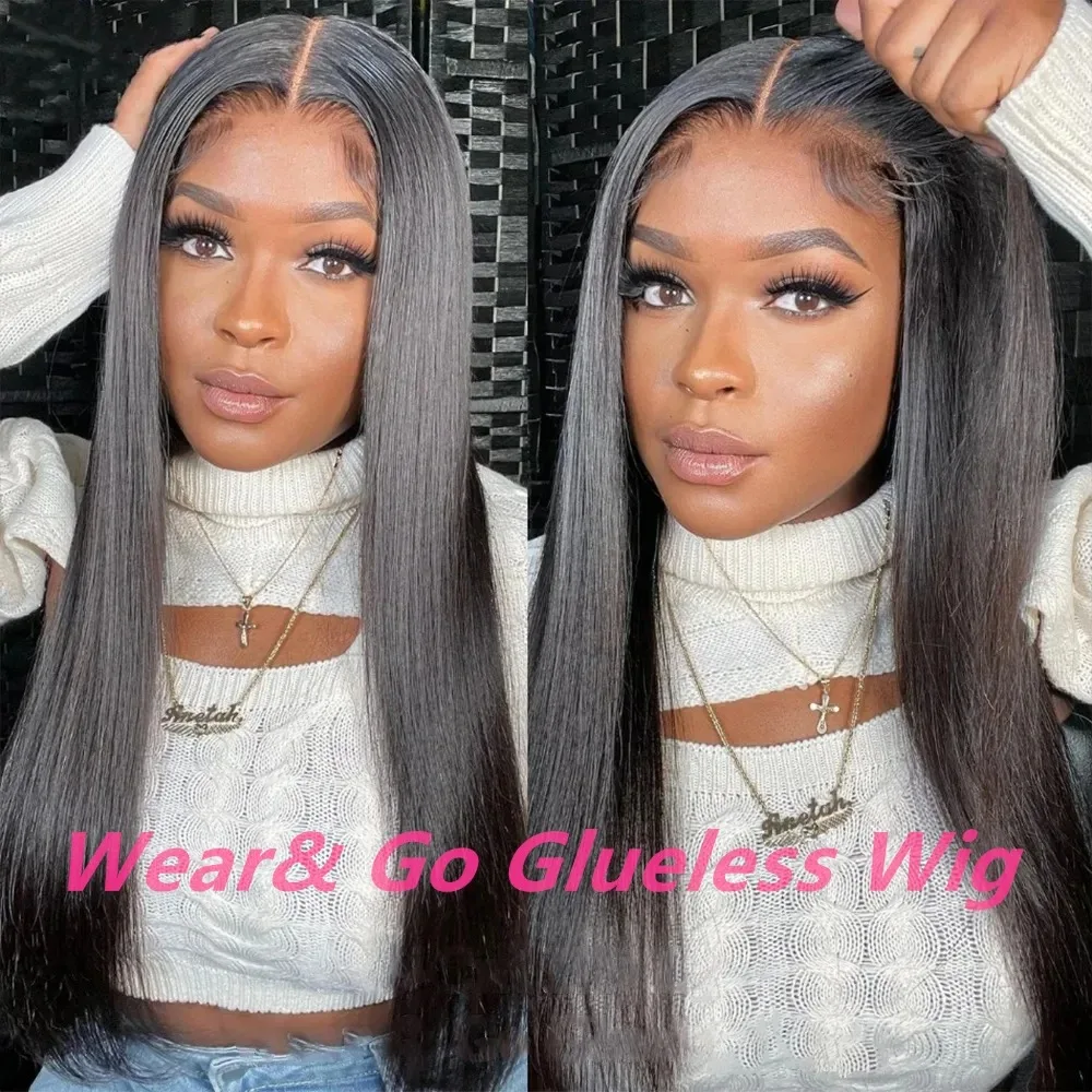 Wear and Go Glueless Wigs Human Hair Pre Plucked Pre Cut 4x4 Straight Lace Front Wigs No Glue Hd Lace Closure Ready to Wear Wigs