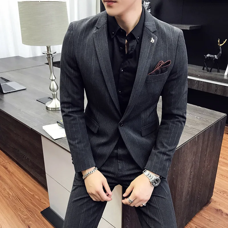 F8008 Korean version of high-end suit handsome trendy men's wedding groomsmen dress slim suit suit two-piece suit