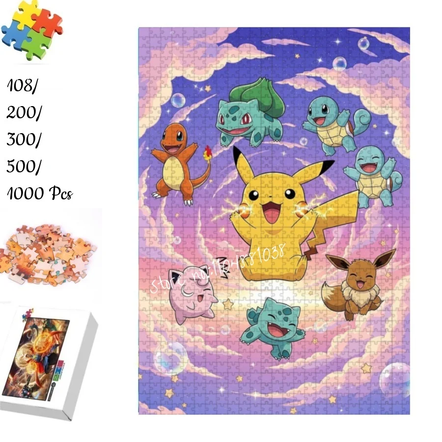 

Pokemon Pikachu and Starters Jigsaw Puzzle Anime Cartoon Educational Toys for Adults Kids Home Decoration Family Game Gift