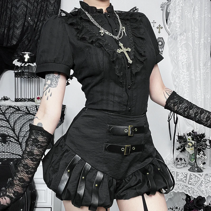 Lilac XN Y2K Black Pumpkin Skirts Sexy Steampunk High-Waist Skirt Shorts Streetwear Women Summer New Fashion Causal Shorts