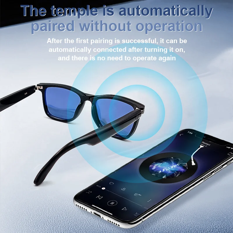Hot GS05 Smart Glasses For Men 2 in 1 UV Protection Portable Polarized Anti-blue light Black Frame White Lenses Music Sunglasses
