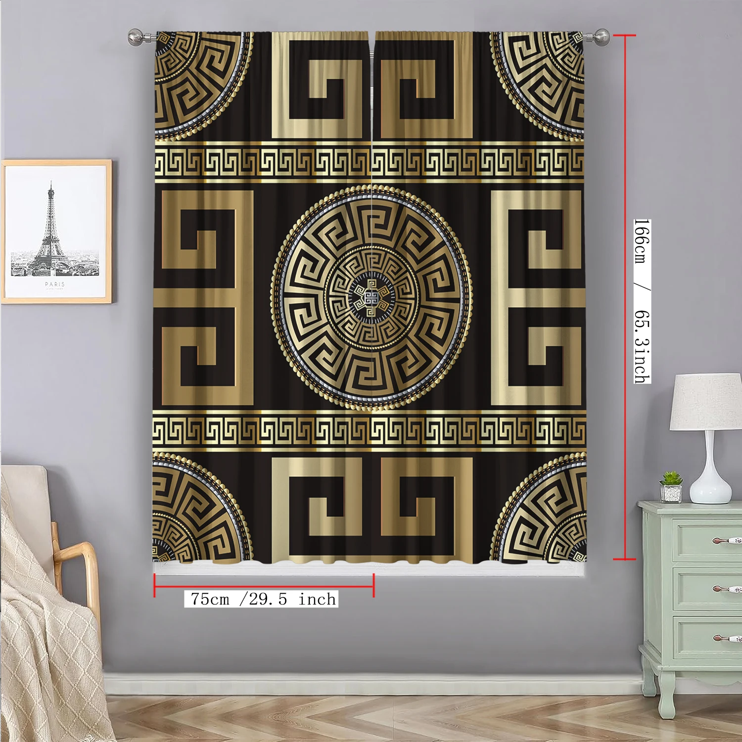 2PC Home Decoration Curtains, Vintage Totem With Pole Pocket Curtains, Kitchen, Coffee Shop,Living Room, Balcony, Garden