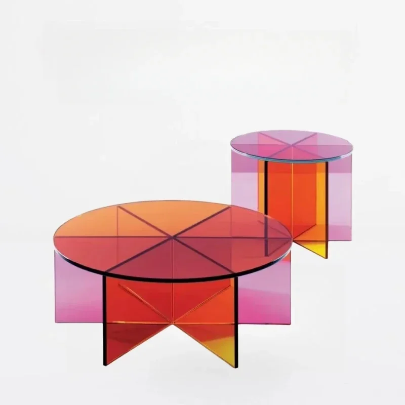 

Glass coffee table living room home simple Internet celebrity balcony low round table furniture glas sofa corner table