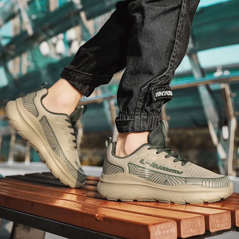 

Мужские кроссовки с дышащей сеткой, воздушной подушкой, шнуровка на толстой подошве, легкая и повседневная спортивная обувь большого размера.
