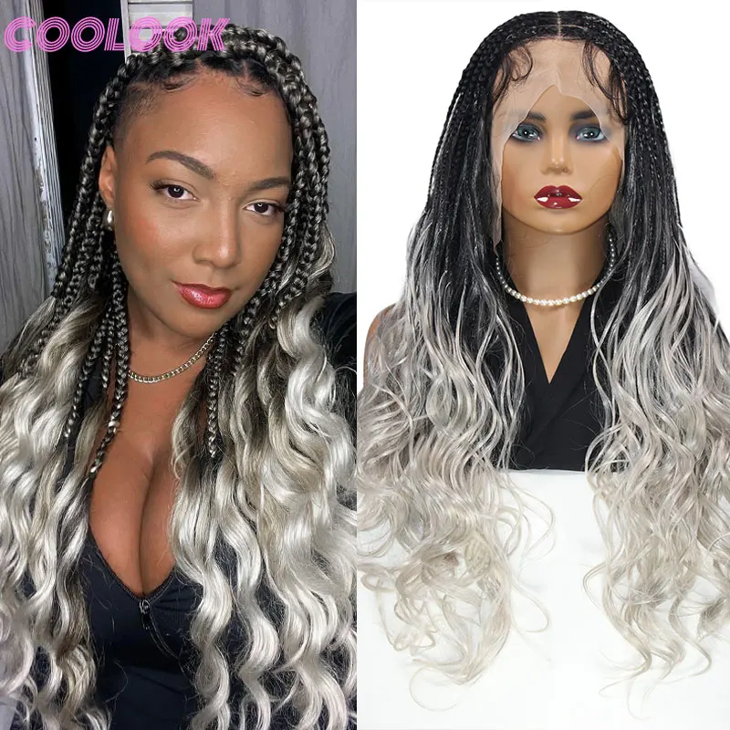 

Synthetic 26" French Curls Braiding Wig Faux Locs Jumbo Box Cornrow Braided Wigs Full Lace Front Wigs Curly End For Black Women