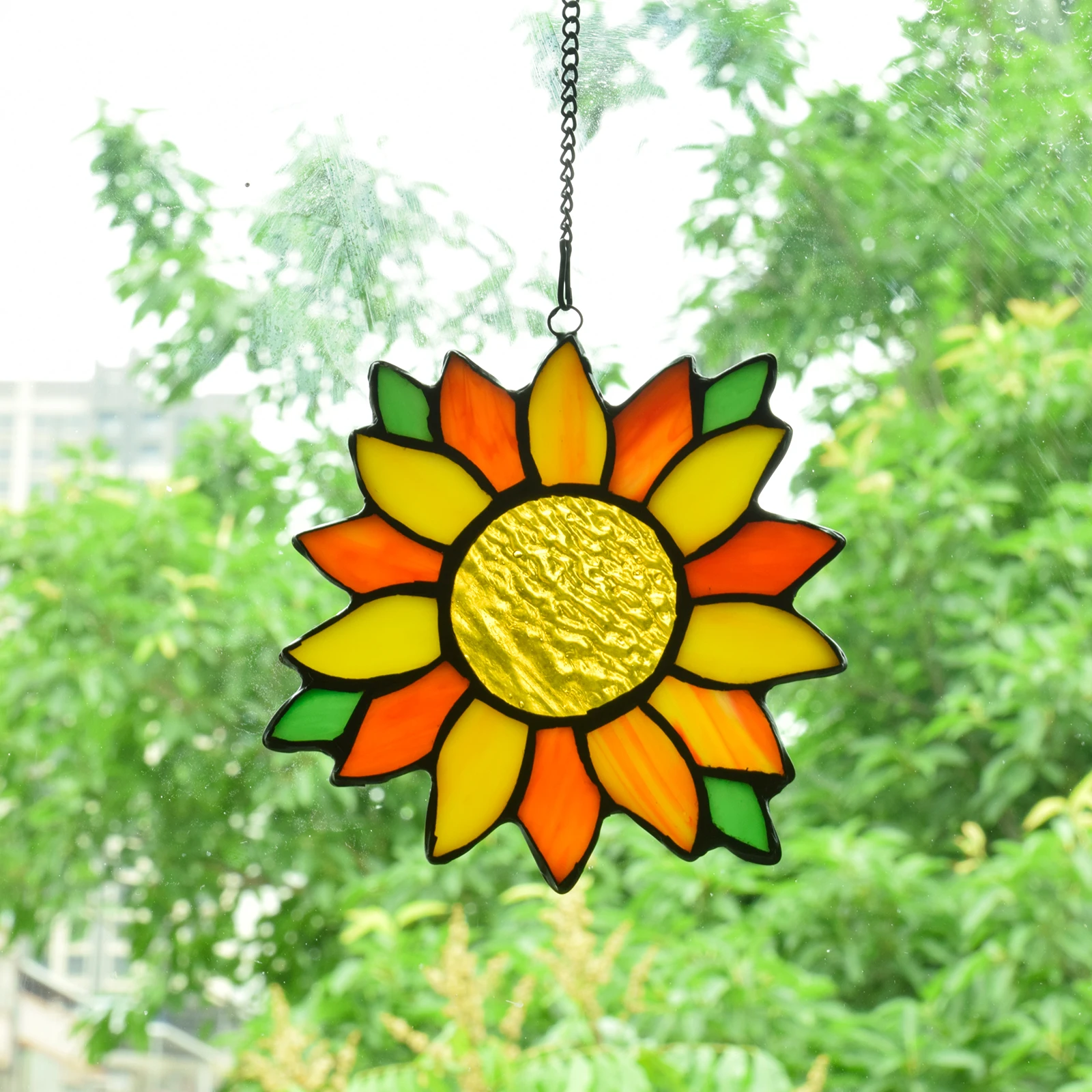 Sunflower hummingbird sun catchers, stained glass window hangings Decor for outdoor and indoor graden home gift for bird lovers