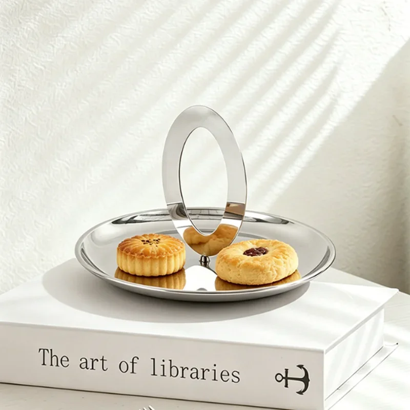 Handheld Silver Stainless Steel Tray, Metal Trays, Dessert Trays, Cake Rack, Jewelry Storage Rack, Service Tray, Organizer