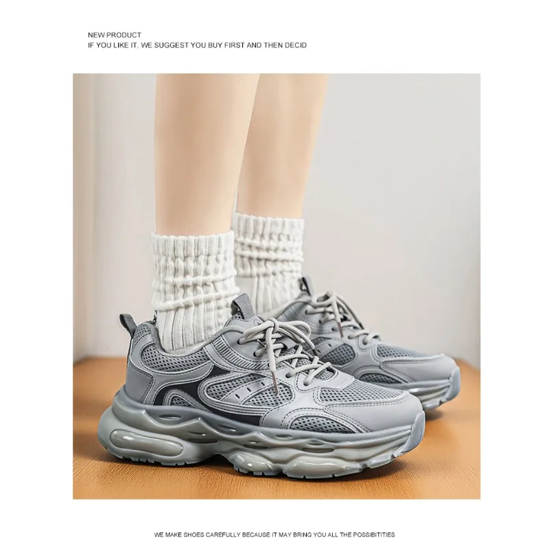 2026 Summer Hollow Mesh unky Sneakers For Men Cream Glossy Thick Sole All Mat Teen Outdoor Walking Training Footwear