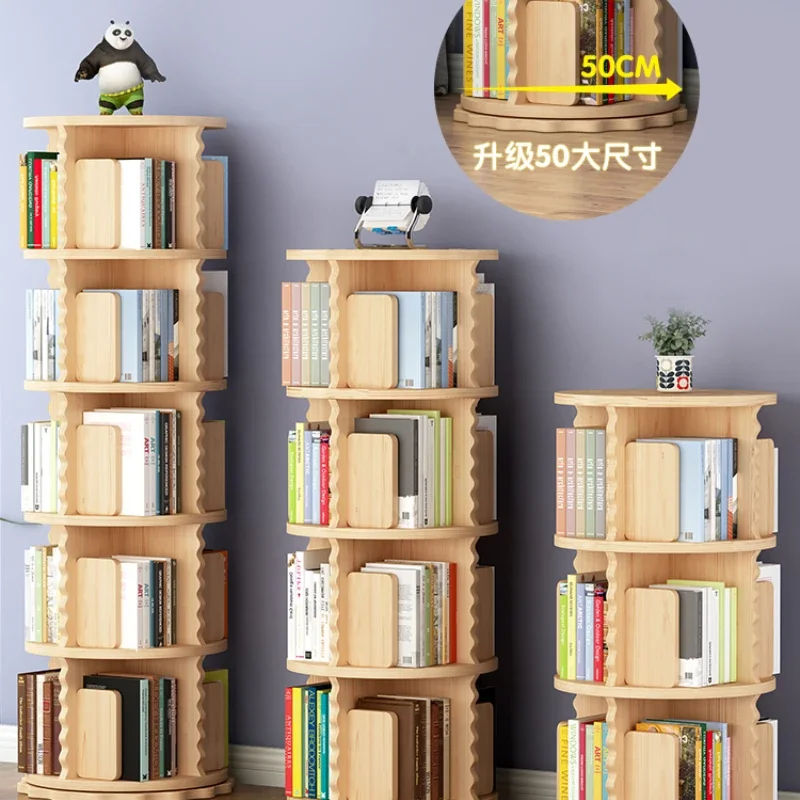 Solid Wood Rotating Bookshelf Creative Floor Simple Home Children's Picture Book Rack Student 360-Degree Small Bookcase