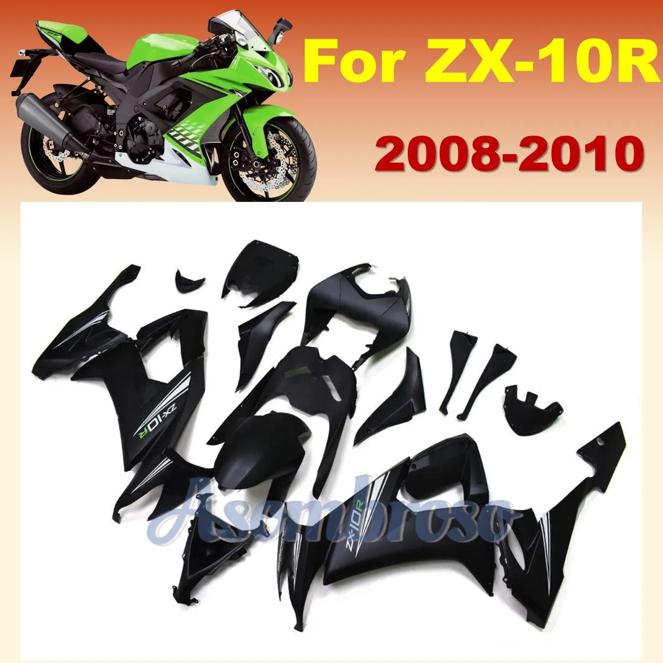 Motorcycle Fairing Kit for Kawasaki Ninja ZX-10R 2008 2009 2010 ZX1000 ZX10R 08-10 ZX1000F Matte Black Protective cover