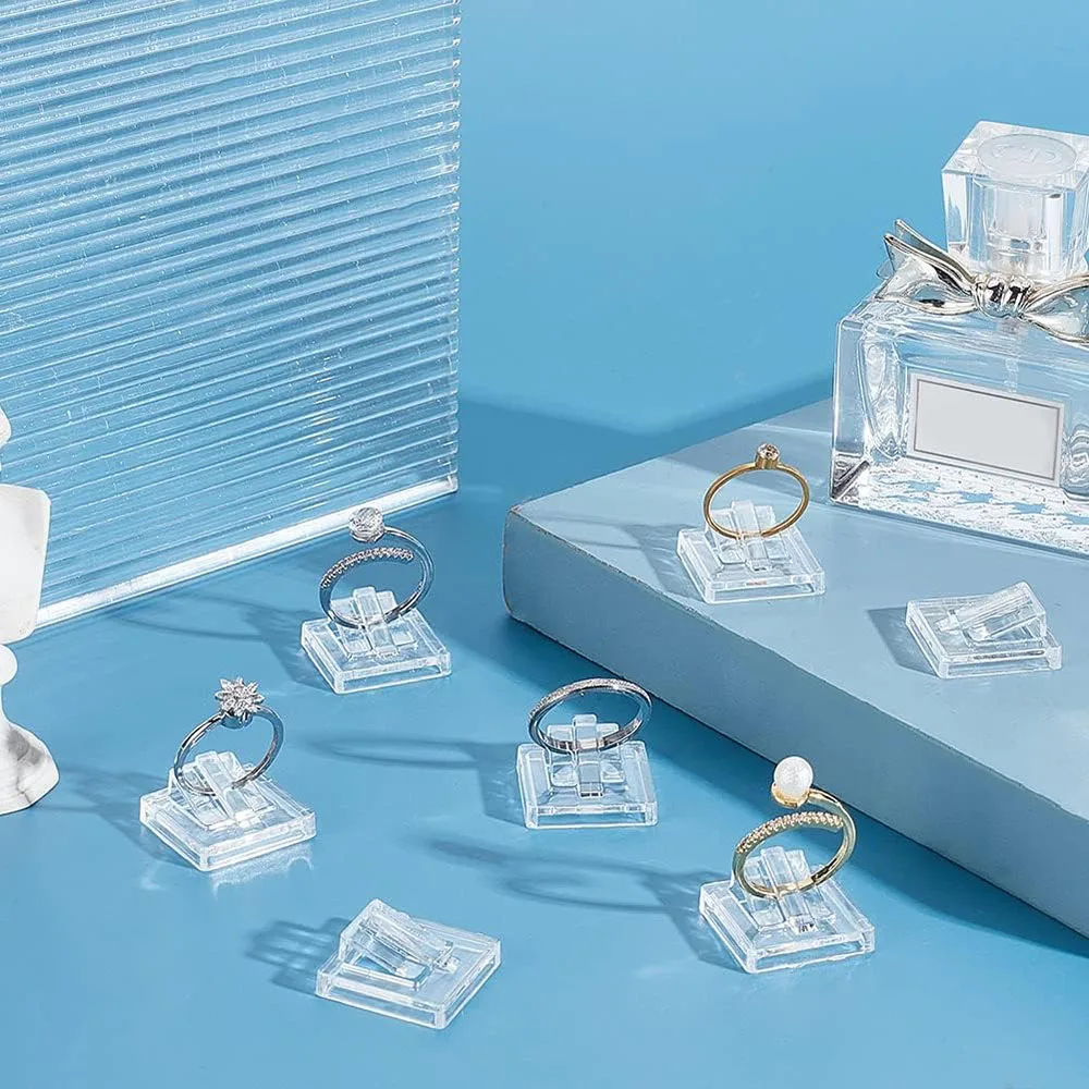 12pçs suporte de exibição de anel acrílico, blocos de anel de vitrine transparente para venda de organizadores de joias, loja mostra exibição de anel de casamento