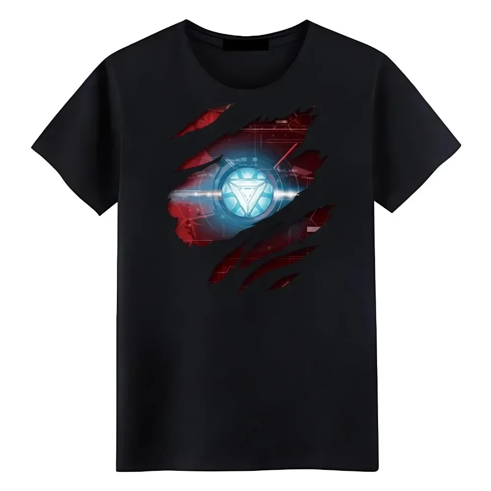 Summer Men\'s T-shirt Tony Stark Arc Reactor Printed T-shirt 100% Cotton Loose Short Sleeve Oversized Tee Shirt Men Clothes 2024