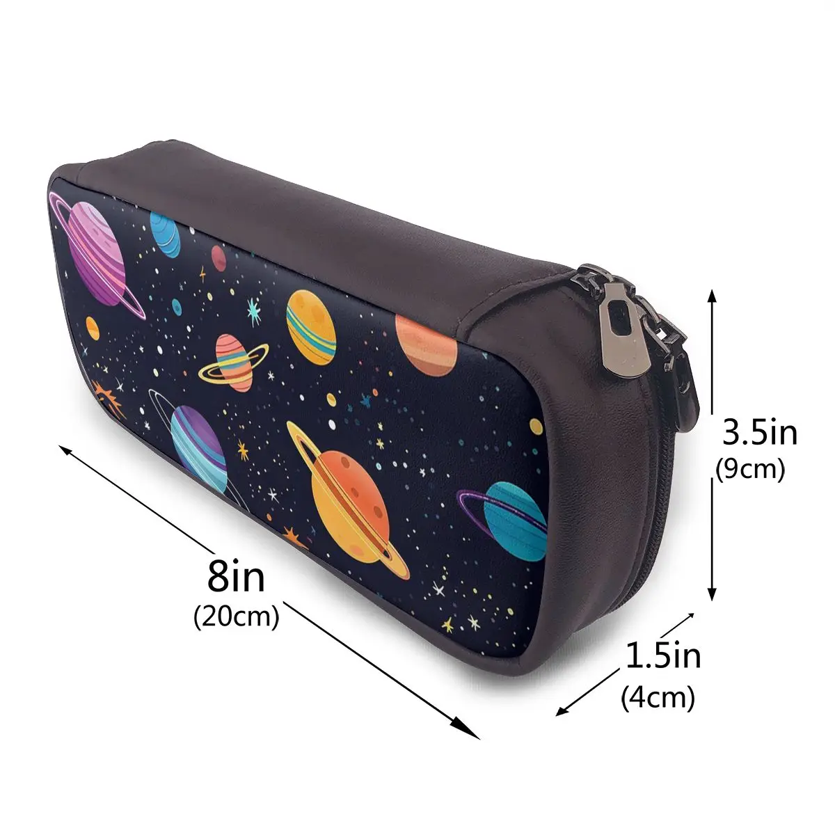 Solar System Space Planets Universe Leather Pencil Case for Studen School Pen Box Pencil Bag Stationery Supplies Pen Holder Bag