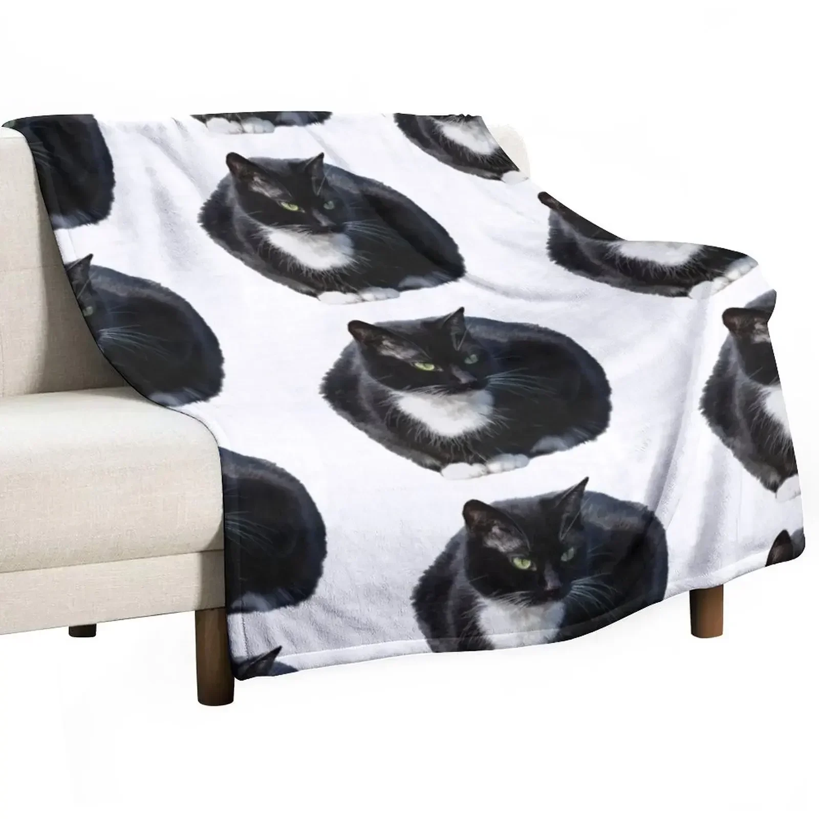 Tuxedo Cat Throw Blanket Sofas Vintage Soft Plaid Blankets