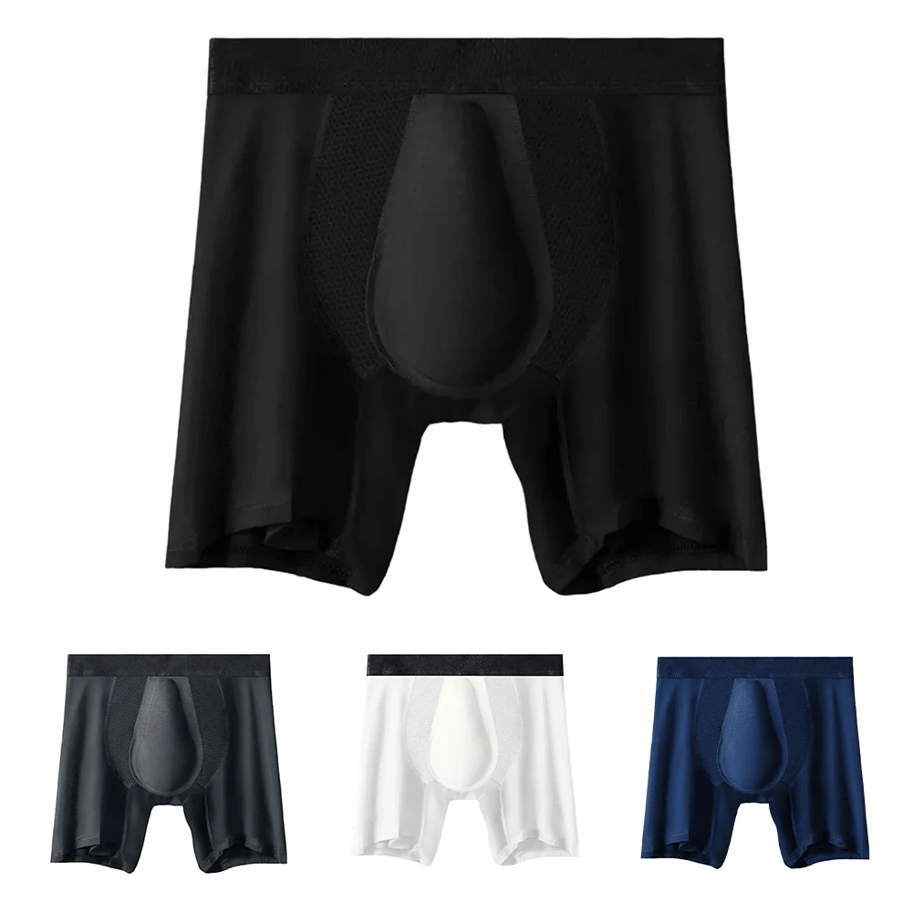 

Men's Breathable Trunks Black Anti-Wear Sports White Bulge Pouch Boxers Comfortable Underwear For Athletic Use