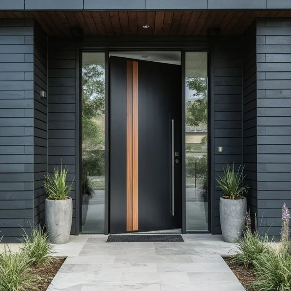 Sixinalu Casement Doors Front Entrance Exterior Security Entry Door With Sidelight Aluminum Profile Home Decor Custom Panel