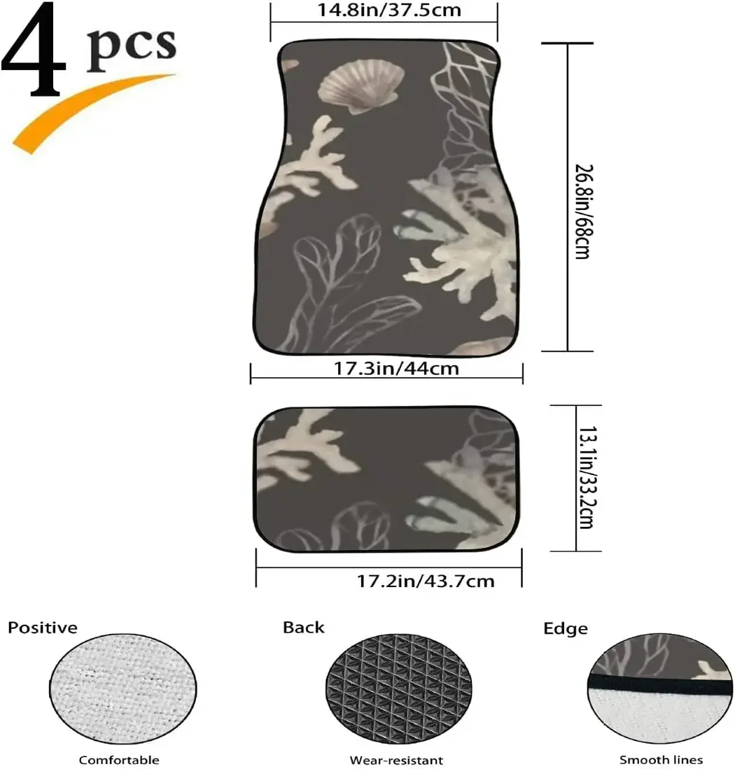 Car Floor Mats Corals Seashells Painted Watercolor Print Design Carpet Car SUV Truck Floor Mats 4 Pcs, Car Mats Rubber