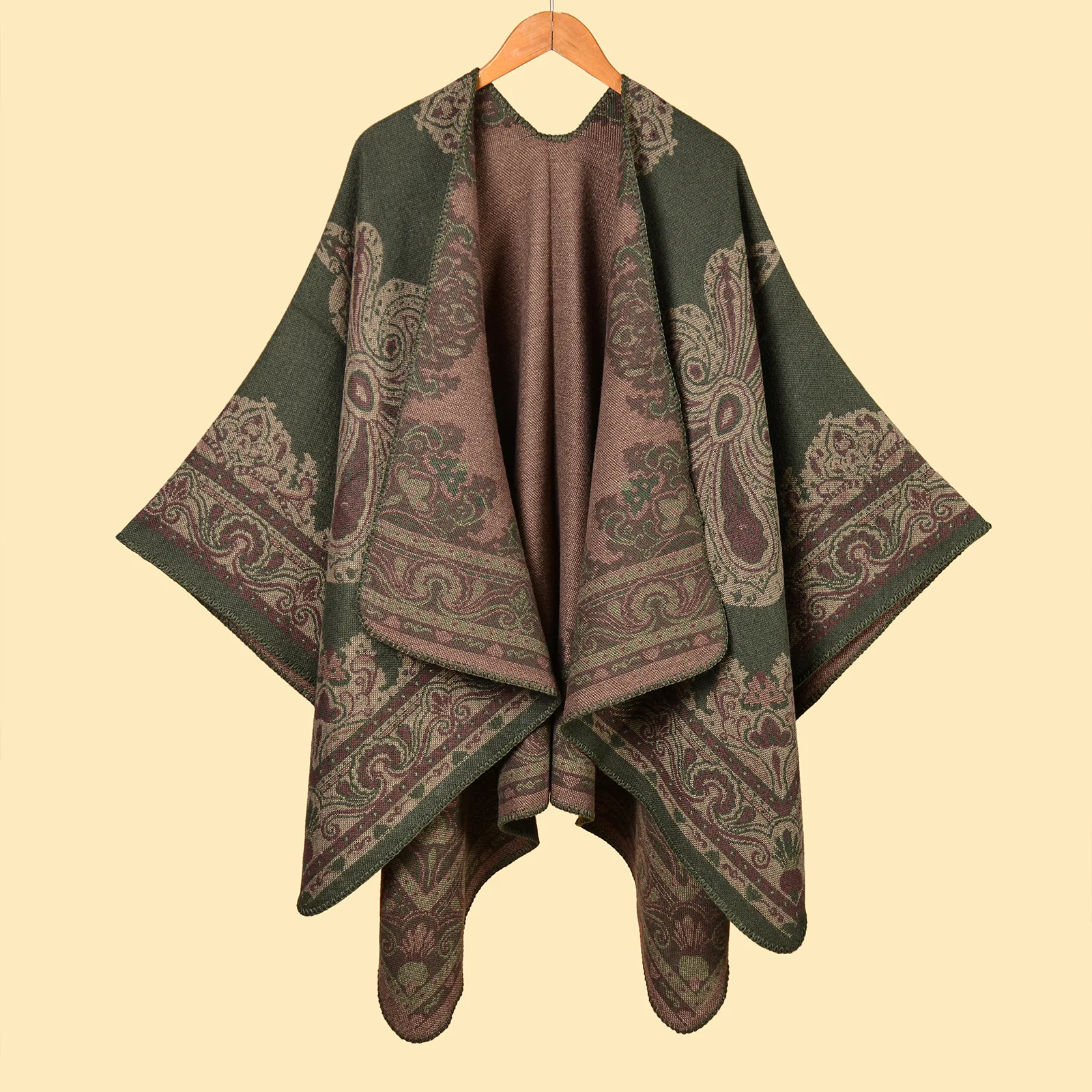 Women's Poncho Thicker New Dual-Use Scarf and Cape Nationality-Style Travel Cape for Cold Weather Photography Cloak P2
