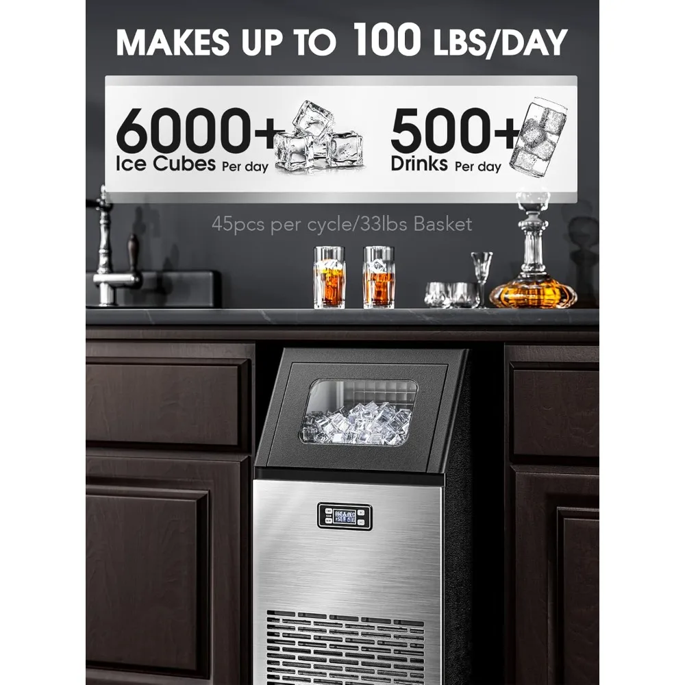 

V2.0 Commercial Ice Maker,100 lbs,2-Way Add Water,Under Counter Ice Maker Self Cleaning,Ice Machine