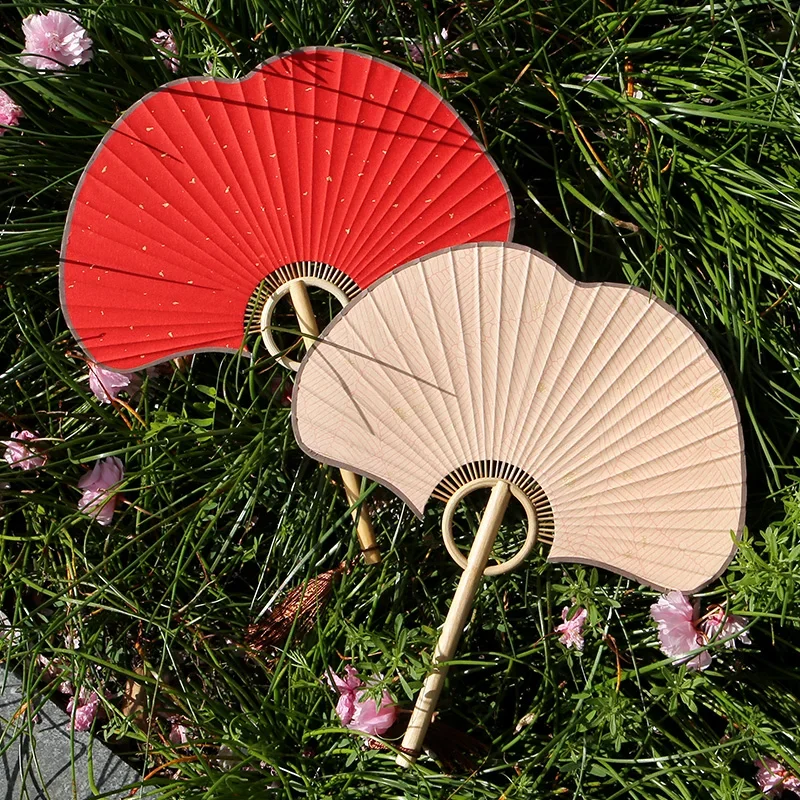 Lighting creative ginkgo biloba fan merchandise rice paper fan blank semi-cooked palace fan special-shaped double-sided