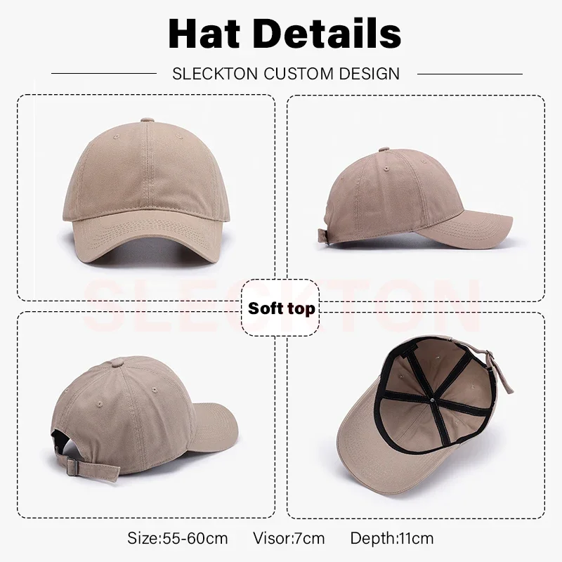 SLECKTON-gorra de béisbol con bordado de logotipo personalizado para hombre y mujer, sombrero de sol Unisex, diseño de marca DIY, imagen sólida,