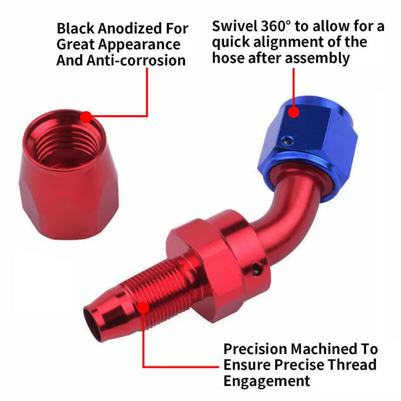 1 Pc Red&Blue AN10 AN12 AN16 Straight 45 60 90 120 150 180 Degree Oil Fuel Swivel Hose End Fitting Oil Hose End Adaptor Kit