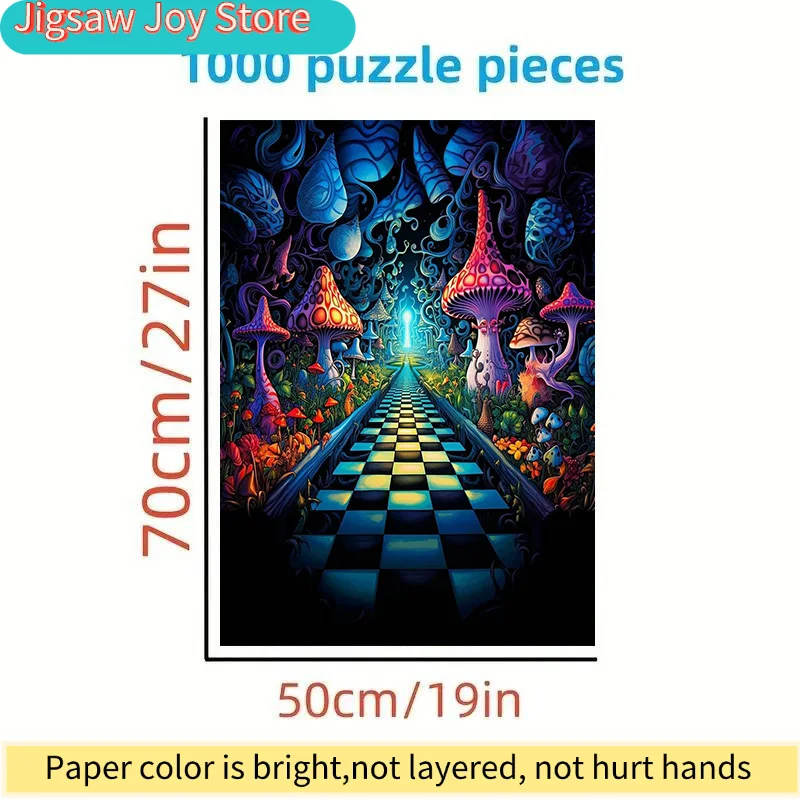 A  Adult Puzzle, Measuring 70.0X50.01 cm, Featuring an Abstract Black And White Mushroom Path Design, Perfect for Creative Fun