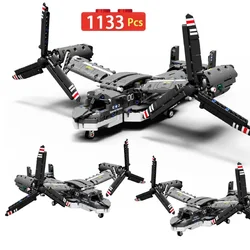 1133Pcs MOC City WW2 Military Electric Osprey Fighter Building Blocks Aircraft Helicopter Airplane Bricks Toys for Children Gift