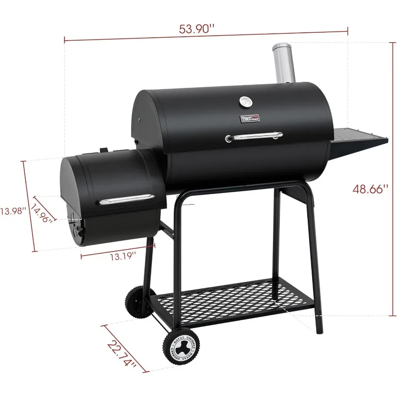 Royal Gourmet CC1830M 30-Inch Barrel Charcoal Grill with Offset Smoker & Warming Rack, Outdoor BBQ Grill, 811 Sq. In. , Black