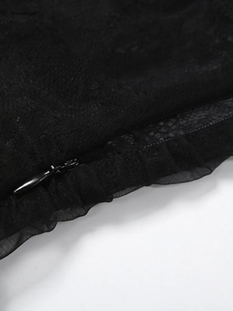 Yomesugar مثير الدانتيل المرقعة فستان طويل امرأة محب الرسن الدانتيل متابعة عارية الذراعين نحيل Vestidos Coquette منتصف الليل ملابس الحفلات #6