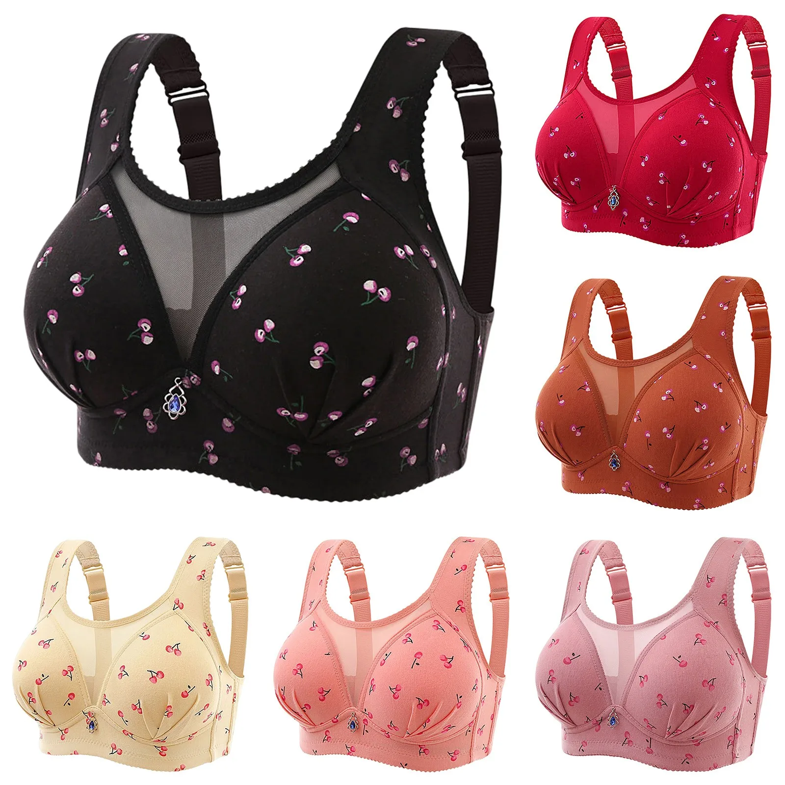 Women's Sexy Large Size Thin Style No Steel Ring Printed Bra With Anti Non Padded Sports Bra Sports Bra Non Removable Pads