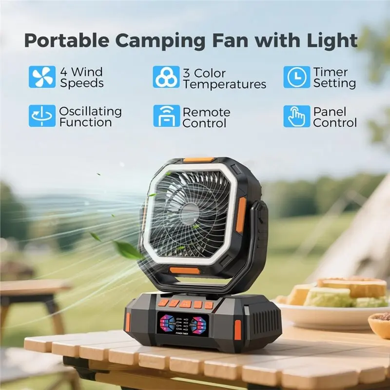 CKFAM-Outdoor Fan 40000Mah Rechargeable Camping Fan Wireless Auto-Oscillating Table Fan Summer Tent Fan Air Circulators