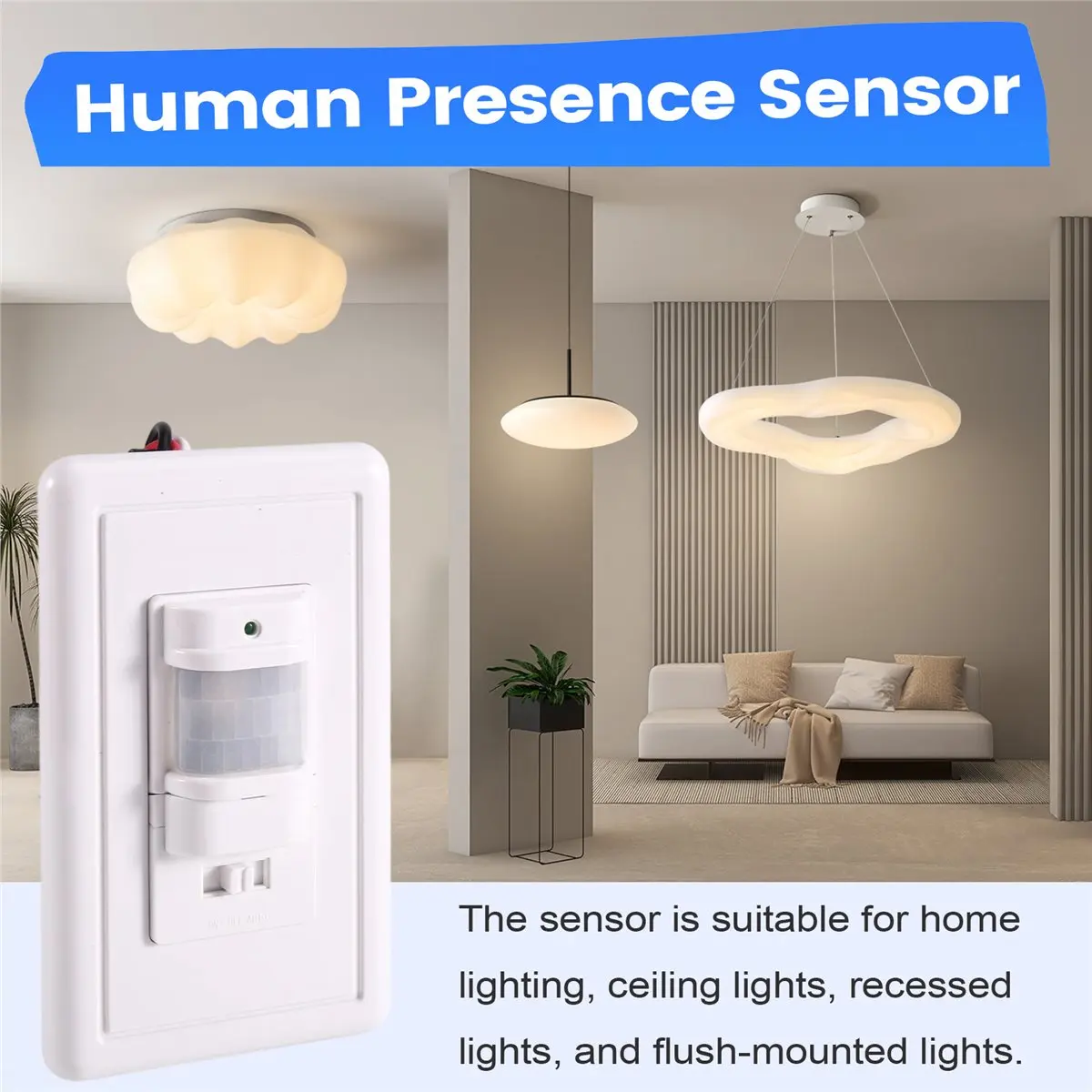 PIR Motion Sensor Switch AC 110V-240V Infrared Smart Human Body Sensor Wall Switch Work with in Dark Adjustable Time