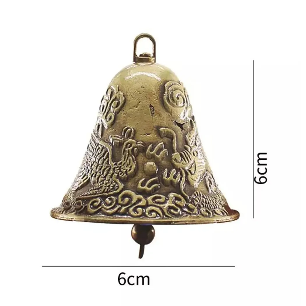 Vintage Antique Engraved Dragon Phoenix Brass Grazing Bell For Farm Cow Horse Sheep Dog Cat Animal Copper Bell