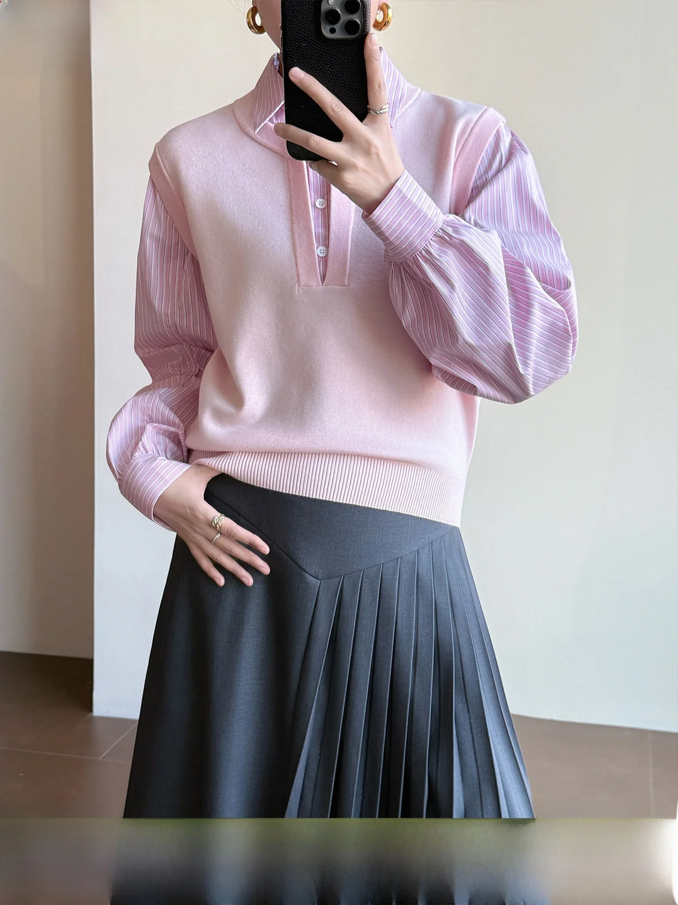 

Женский вязаный топ Tasyavan с эффектом похудения, двухслойный, в полоску, с пэчворком, свободного кроя, в университетском стиле, с длинными рукавами