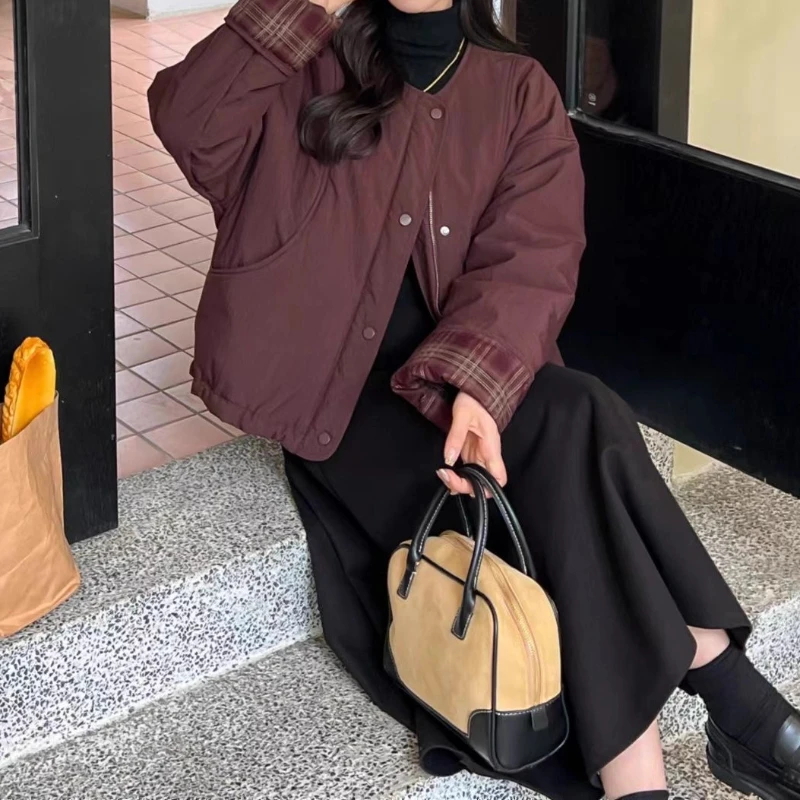 

Винтажная стеганая куртка с отложными рукавами для женщин, осень-зима 202, новое свободное модное хлопковое пальто, тренд