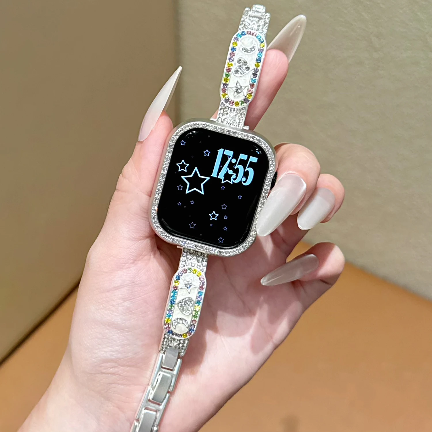 Star Moon Love Sparkling Diamond Strap for Apple Watch S11/10 46 45 44 42 41-38mm Girls Strap for IWatch Series 9 8 7 SE-1